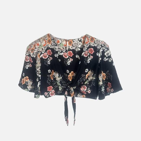 Free People Floral Tie-Front Crop Top Size 0 - Picture 2 of 4